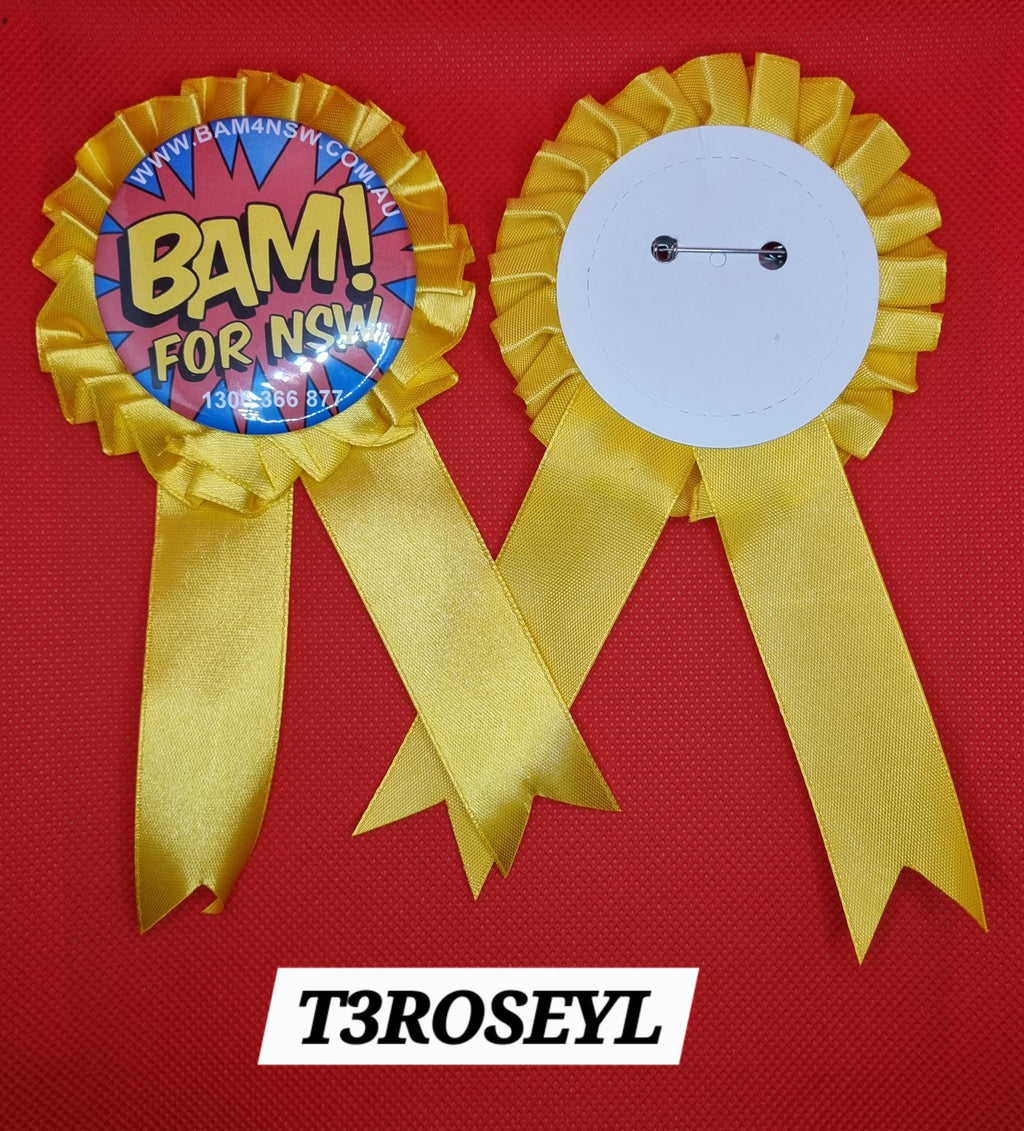 T3ROSEYL T3 YELLOWROSETTE 85MM SIZE FITS 44MM 57/58MM SIZE BADGES