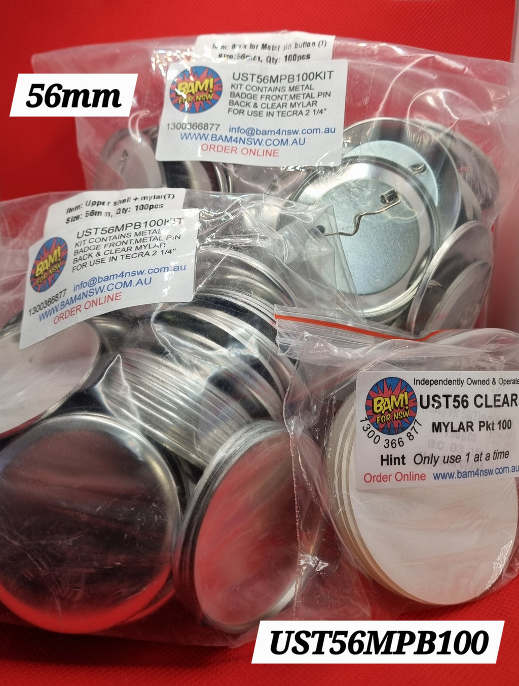 UST56MPB100 TECRE 21/4 " (56MM) SIZE METAL PIN BACK BADGES 100 KIT