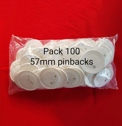 100 Plastic Pin Backs only 57mm ( 3357 )