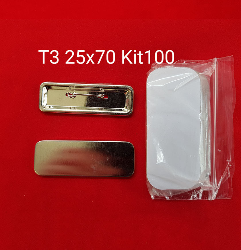 T3 100 Pin on Badge Kit 25x70mm (T3 2570PB100 )