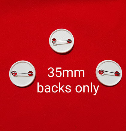100 Plastic Pin Backs only 35mm ( 3335 )